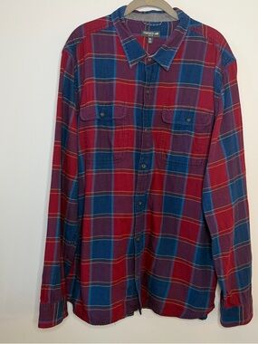 Toad&Co Slim fit Burgundy and Blue Plaid Button-Down Shirt, 2XL